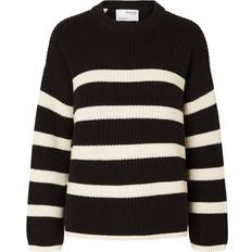 38 - Dam - Stickad tröjor Selected Bloomie Striped Knitted Jumper - Black