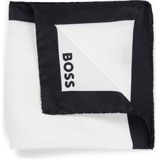Herr Bröstnäsdukar BOSS Mens Black Square-shape Graphic-print Cotton Pocket Square