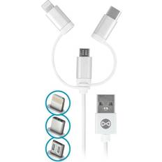 Forever USB 3-i-1-kabel, nylon, microUSB, USB iPhone &amp USB typ-C