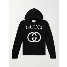 Gucci Herr - Svarta Tröjor Gucci GG-print Cotton-jersey Hoodie Mens Black