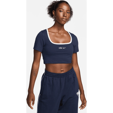 Nike Blåa - Bomull - Dam T-shirts Nike Trend Ribbed Crop T-Shirt Blue Womens