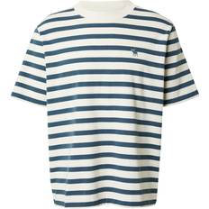 Abercrombie & Fitch T-shirts & Linnen Abercrombie & Fitch – Vit- och blårandig, kraftig t-shirt med ikonlogga-Vit/a