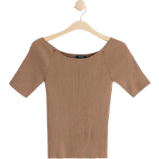 Lindex Ribbed Short Sleeve Top - Brown