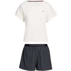 Multifärgade Pyjamasar Tommy Hilfiger Original Jersey T-Shirt And Shorts Pyjama Set - Ivory/Desert Sky Grid Check