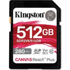 512 GB - SDXC Minneskort & USB-minnen Kingston Canvas React Plus SDXC Class 10 UHS-II U3 V60 280/150MB/s 512GB