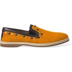 44 ½ Loafers Dolce & Gabbana Orange Linen Leather Studded Loafers Shoes EU44.5/US11.5