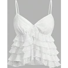 Shein Dam - Midiklänningar Kläder Shein Women's White Lace Spaghetti Strap Tank Top