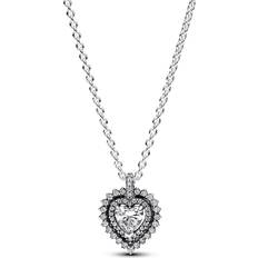Pandora Blank Halsband Pandora Heart Halo Pendant Necklace - Silver/Transparent