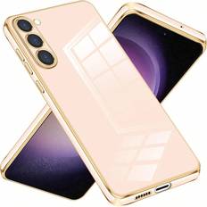 Shein Pink 6d Electroplating Tpu Solid Color Silicone Soft Case With Straight Edge Compatible With Samsung Compatible Phones