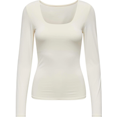 Only Lea Square Neck Rib Top - White/Cloud Dancer