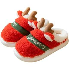 Bosreroy Fluffy Moose 3D Christmas Slippers - Red