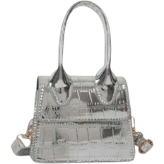 Shein Handväskor Shein Girls Metallic Silver Crocodile Embossed Snap Button PU Square Bag
