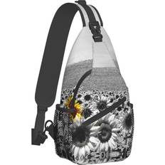 WURTON Hippo Print Crossbody Backpack - Black/White Sunflowers