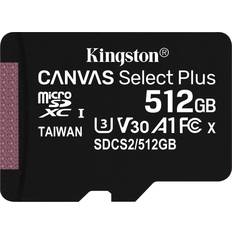 Kingston 512 GB - microSDXC Minneskort Kingston Canvas Select Plus microSDXC Class 10 UHS-I U3 V30 A1 100/85MB/s 512GB