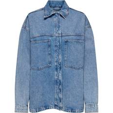 Bomull - Dam - Jeansskjortor Only Regular Shirt Collar Buttoned Cuffs Dropped Shoulders Denim Shirt - Blue/Light Blue Denim