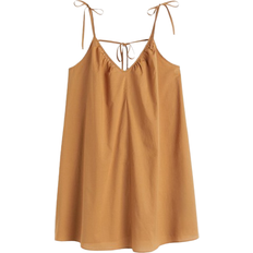 Bomull - Dam - Enfärgade - Korta klänningar H&M V-Neck Mini Dress - Dark Beige
