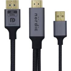DisplayPort-kablar - High Speed with Ethernet (4K) Nördic HMDP-130 Displayport 1.2 - HDMI 2.0/USB A Power M-M 3m