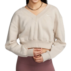 Nike Bruna - Dam Tröjor Nike Sportswear Phoenix Fleece Women's Cropped V-Neck Top - Light Orewood Brown/Sail