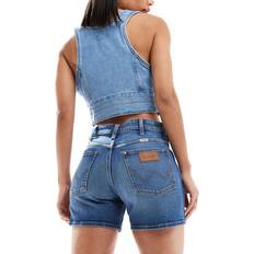 Wrangler Dam - Slim Shorts Wrangler – Ljusblå tvättade, slitna jeansshorts rak boyfriend-modell