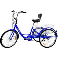 Trehjulingar Noaled Three Wheel Cruiser Bike 24in Adult Tricycle With Shopping Basket & Seat Backrest For Seniors Women Men - Blue