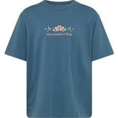 Abercrombie & Fitch T-shirts & Linnen Abercrombie & Fitch – Mörkblå grov t-shirt med broderade blommor och logga framtill