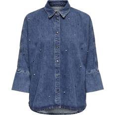 Bomull - Dam - Jeansskjortor Only Grace 3/4 Rhinestone Shirt - Medium Blue Denim