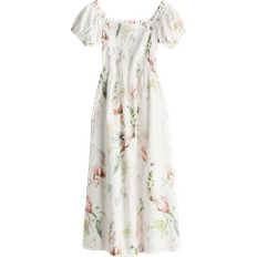 Blommiga - M - Midiklänningar - Vita H&M Off the Shoulder Poplin Dress - White/Floral