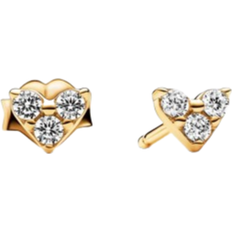 Pandora Guld Örhängen Pandora Triple Stone Heart Stud Earrings - Gold/Transparent