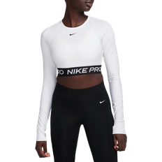 Nike Dam - Återvunnet material T-shirts Nike Pro Women's Dri-FIT Cropped Long-Sleeve Top - White/Black
