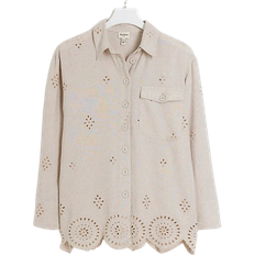 Dam - Linneskjortor - Långa ärmar River Island Women's Stone Linen Blend Broderie Detail Shirt - Beige
