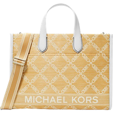 Michael Kors Gigi Large Straw Shopper with Empire Logo Pattern - Nature/Opticwht