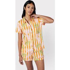 Linne Pyjamasar Chelsea Peers – Palmbladsmönstrat och radigt pyjamasset polyesterjersey med kortärmad skjorta och shorts-Orange