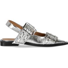 Ganni Metallic Feminine Buckle Ballerinas Shoes in Silver Responsible Women's