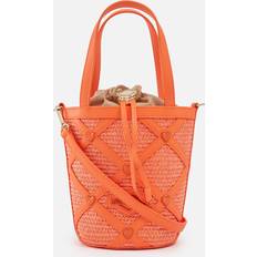 Skinnimitation Bucketväskor Love Moschino Borsa Studded Raffia and Faux Leather Bucket Bag Orange