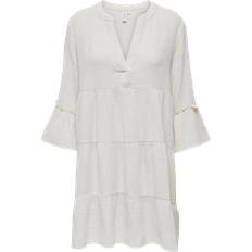 Enfärgade - Korta klänningar - XL Only Regular Fit Split Neck Short Dress - White/Cloud Dancer
