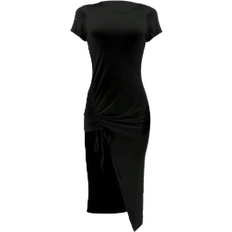 Shein Slayr Ladies Solid Color Drawstring Split Design Bodycon Dress