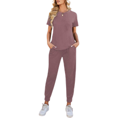Shein LUNE Solid Round Neck Tee & Trousers Set