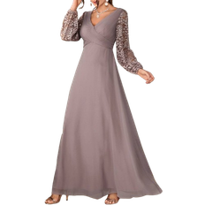 Aftonklänningar - XL Shein Contrast Lace Lantern Sleeve Plisse Chiffon Bridesmaid Dress