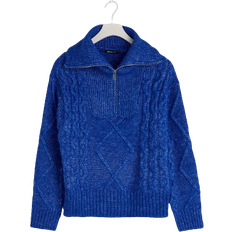 Gina Tricot Knitted Zip Sweater - Cobalt Blue