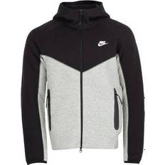 Gråa - Herr Tröjor Nike Sportswear Tech Fleece Windrunner Men's Full Zip Hoodie - Dark Grey Heather/Black/White