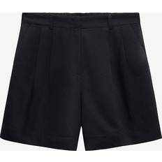 Mango Herr Shorts Mango Linen-blend Bermuda plated shorts black Woman Black