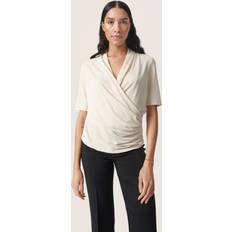 Soaked in Luxury L Blusar Soaked in Luxury Columbine Short Sleeve Wrap Blouse, Sandshell