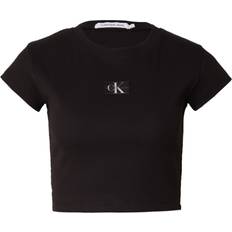 Calvin Klein Dam T-shirts & Linnen Calvin Klein Slim Ribbed Cotton T-shirt Black