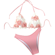 14 Bikiniset Shein Swim Mod Summer Beach Women's 3d Flower Halter Neck Two-Piece Swimsuit Valentine