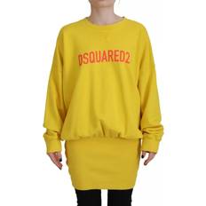 DSquared2 Dam Tröjor DSquared2 Yellow Logo Print Cotton Crewneck Pullover Women's Sweater