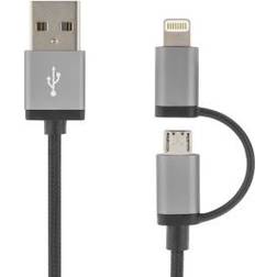 Deltaco Prime USB A - USB Micro-B 2.0 (with Lightning) 1m