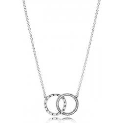 Pandora Entwined Circles Logo & Sparkle Collier Necklace - Silver/Transparent