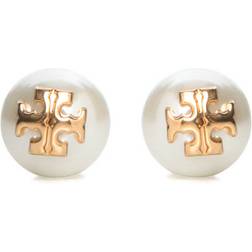 Tory Burch Double-T Logo Earrings - Gold/Pearl