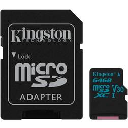 Kingston Canvas Go! microSDXC Class 10 UHS-I U3 V30 90/45MB/s 64GB +Adapter