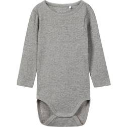 Name It Baby Pointelle Langaermet Bodystocking - Grå/Grey Melange (13148823)